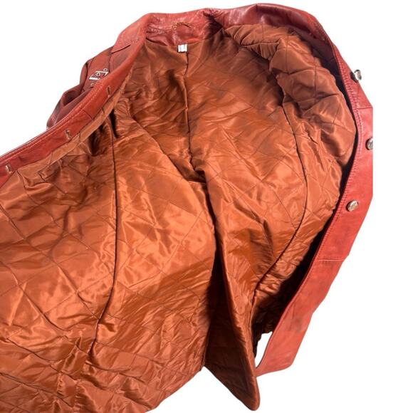 70'S VINTAGE RARE RUST BURNT ORANGE BUCKLE‎ TRENCH COAT JACKET S/M - Picture 6 of 7